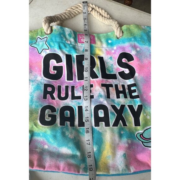 Limited Too "Girls Rule The Galaxy" Tie Dye Tote Bag 100% Cotton 14" Height - Picture 7 of 16